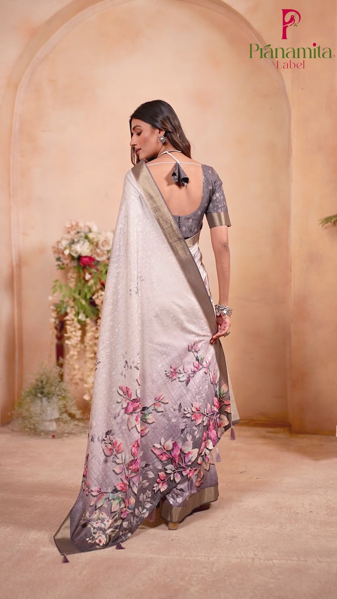 White Purple Floral Saree